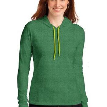 Ladies 100% Combed Ring Spun Cotton Long Sleeve Hooded T Shirt Thumbnail